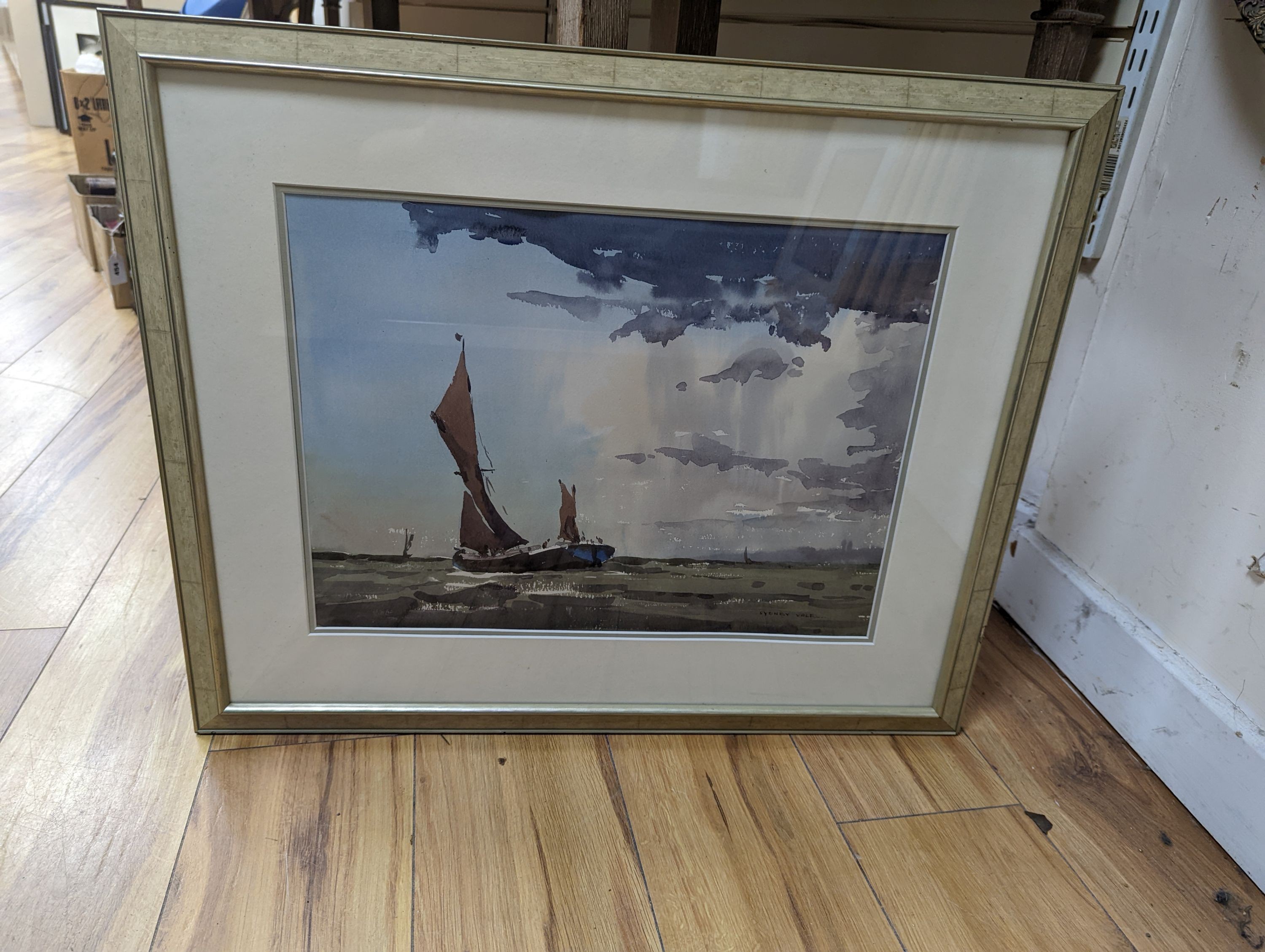 Sydney Vale (1916-1991), watercolour, 'Barge of West Leigh', signed with label verso, 33 x 45cm